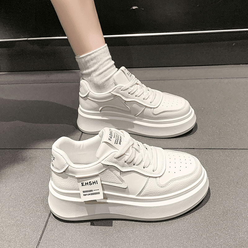 厚底小白鞋女生爆款网红色休闲板鞋2024春秋季新款皮面系带女鞋子