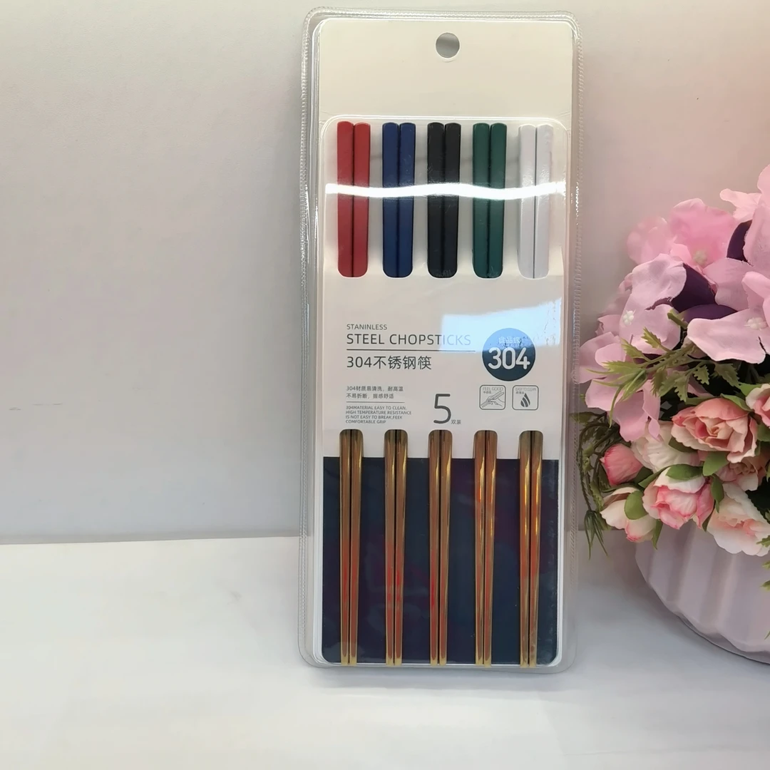 家用网红防烫耐高温防霉环保易清洗食品级不锈钢五彩筷子一人一筷