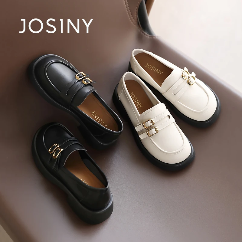 卓诗尼厚底皮带扣圆头乐福鞋2025年秋软底休闲复古皮鞋英伦风