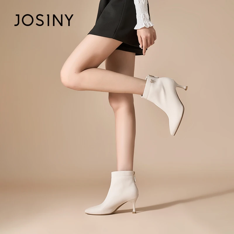 卓诗尼细跟尖头瘦瘦靴2024秋冬弹力妈妈靴气质高跟靴子371N66094