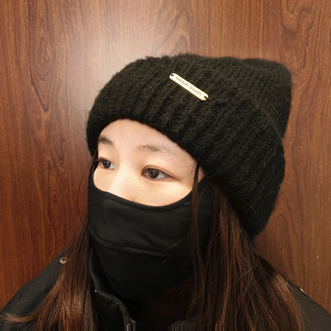 秋冬羊毛混纺休闲针织帽子大头围显脸小韩版时尚百搭加厚冬季冬天