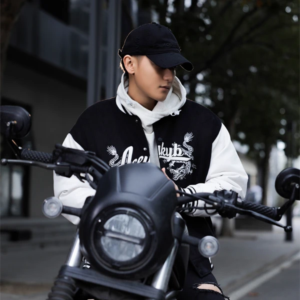 【黄子韬同款】复古国潮秋冬拼接嘻哈印花宽松棒球服情侣Y34NWT037