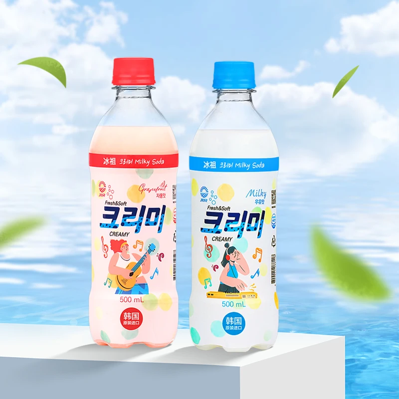 柠檬牛奶九日韩国进口解暑果味汽水碳酸苏打水气泡水500ml*4瓶