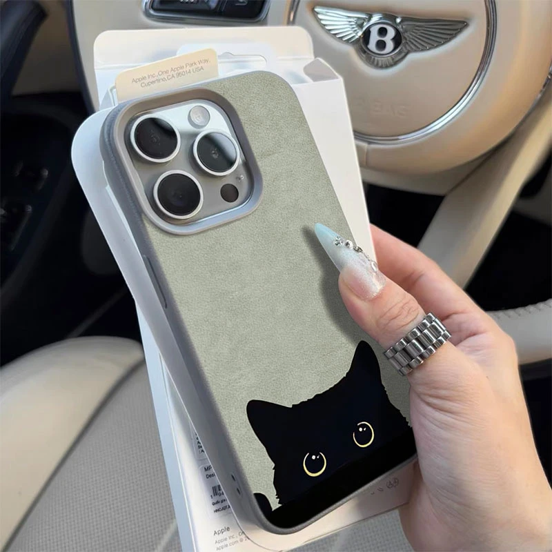 秋冬探头小猫适用苹果1615手机壳iPhone14promax13荔枝纹12软11xs