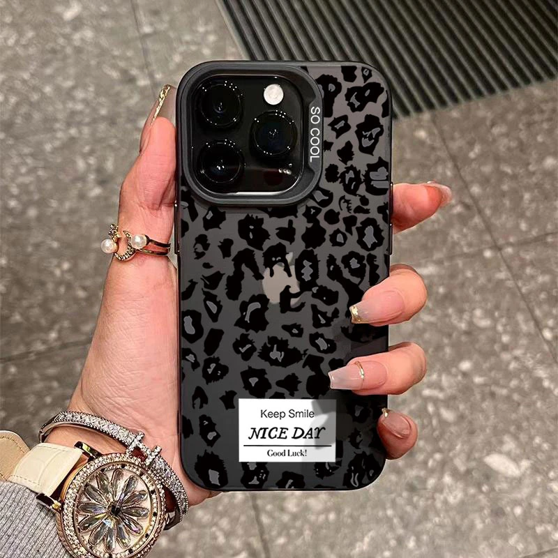 黑色豹纹适用苹果1615手机壳iphone14Promax磨砂13软胶12防摔11xs