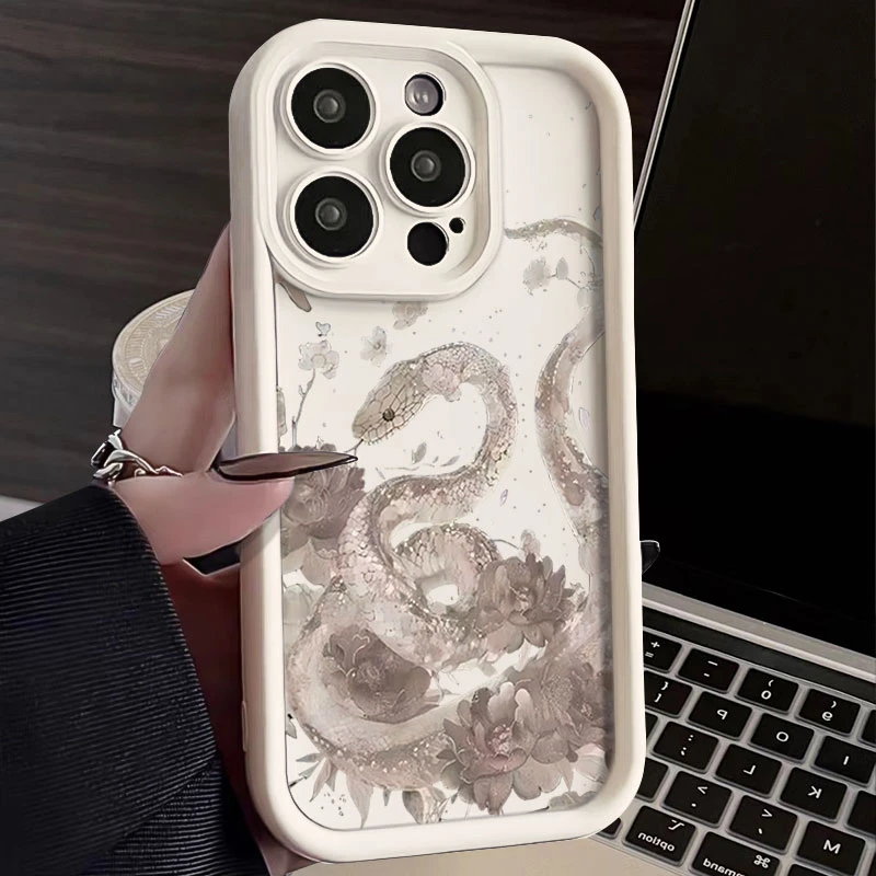 祥云泼墨小蛇适用iphone16苹果手机壳15promax金刚砂1413全包1211