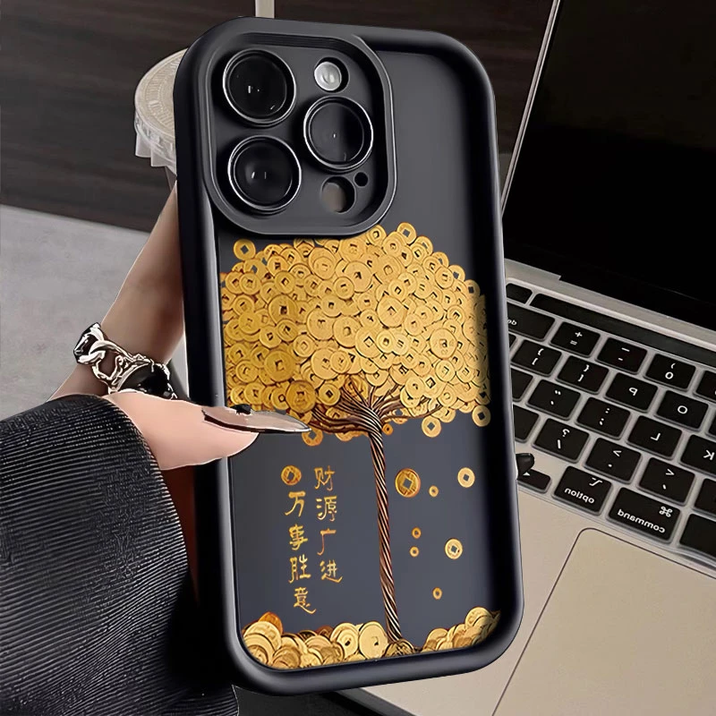 元宝摇钱树适用iphone16苹果手机壳15promax金刚砂14软13全包1211