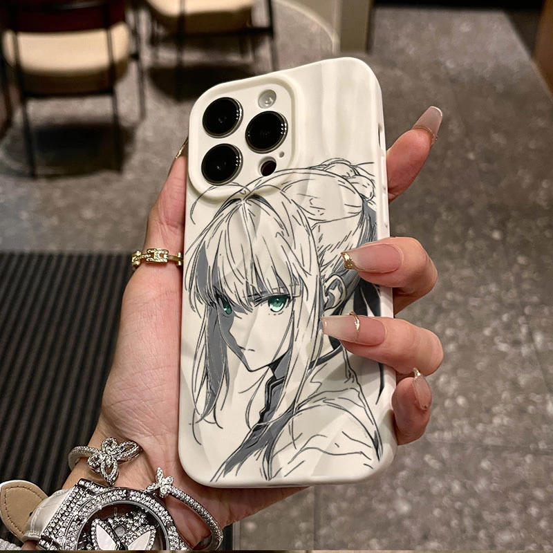 线稿SABER适用iphone16/15苹果12褶皱手机壳14promax防摔1311卡通