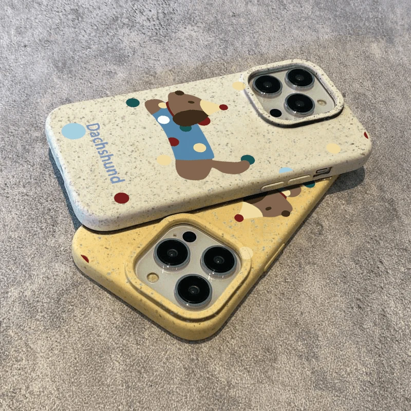 小麦款波点腊肠狗适用苹果15Promax手机壳iPhone14/12/11/13/xs