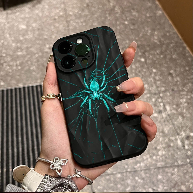 青蓝蜘蛛适用iphone16/15苹果12褶皱手机壳14promax防摔13软11