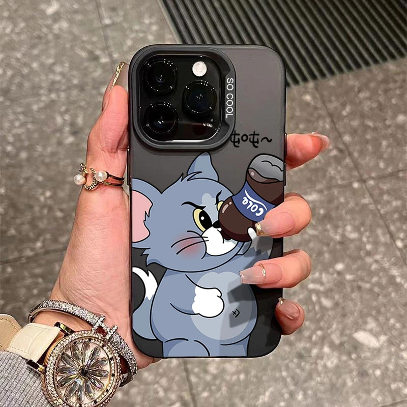 饮料汤姆猫适用苹果15手机壳iphone14Promax磨砂13软硅胶12防摔11