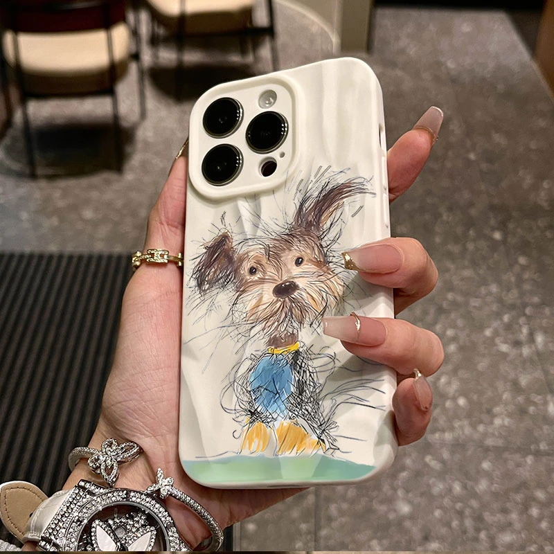 凌乱小狗情侣适用iphone16/15苹果12褶皱手机壳14proma/13软11/8x