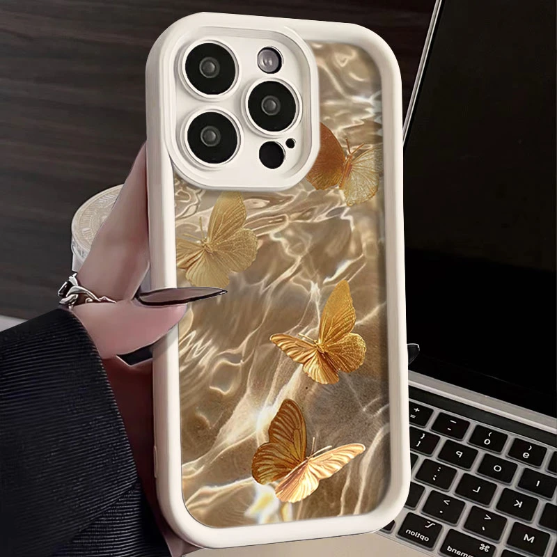 ins金色蝴蝶iphone15PRO苹果手机壳14promax软硅胶13高级12P/11