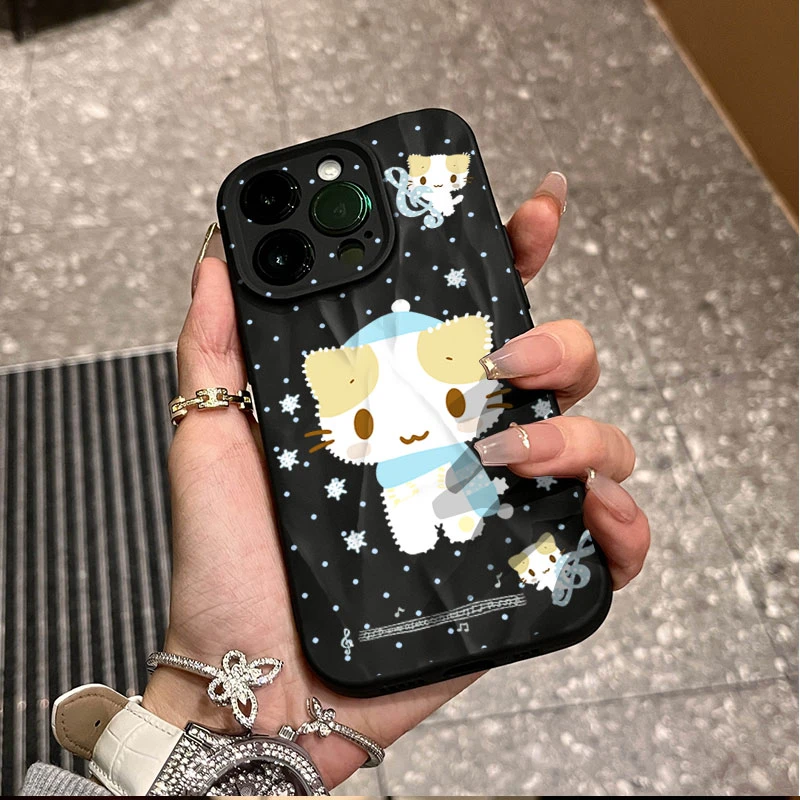 冬日雪花猫咪适用iphone16/15苹果12褶皱手机壳14promax防摔13/11