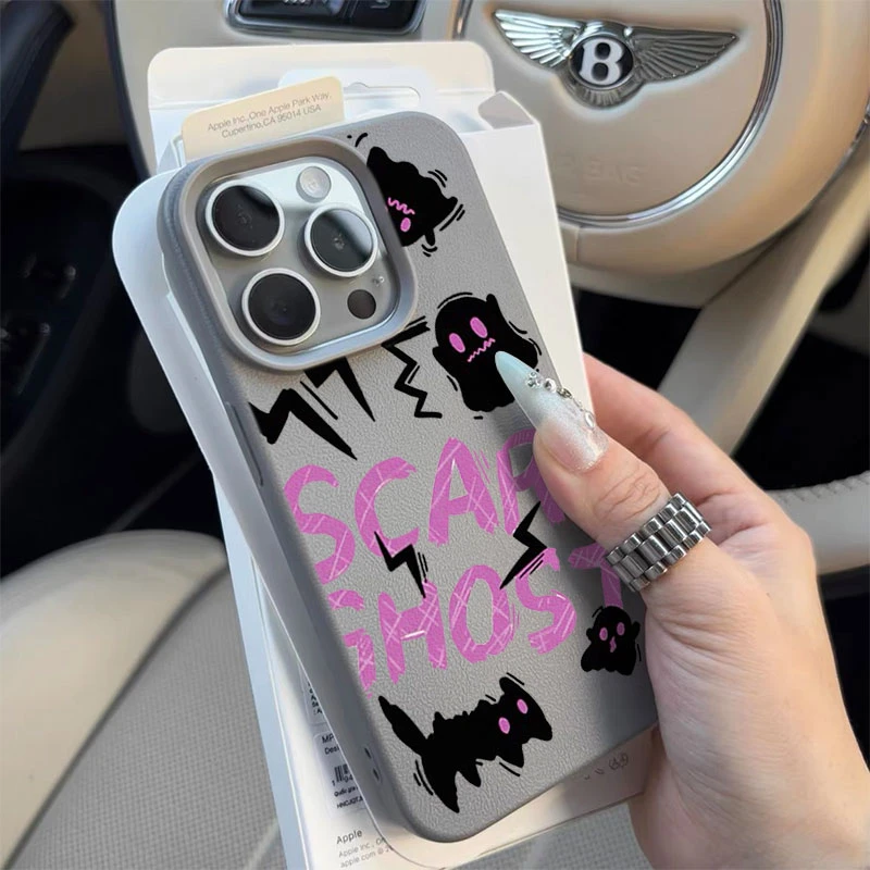 英文幽灵适用苹果16/15手机壳iPhone14promax13荔枝纹12软胶11Pro