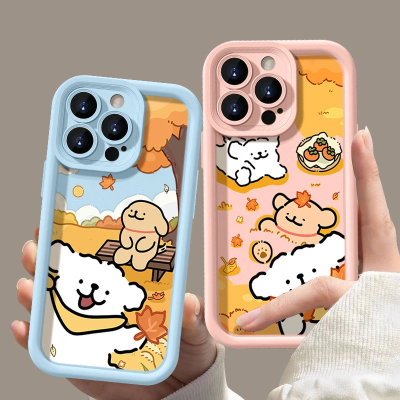 秋日线条小狗适用iphone16苹果手机壳15promax金刚砂14131211防摔