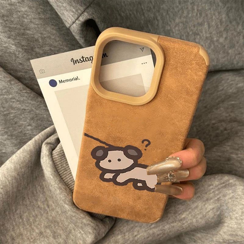 情侣小狗翻毛皮适用苹果1615promax手机壳iPhone13美拉德12/11/14