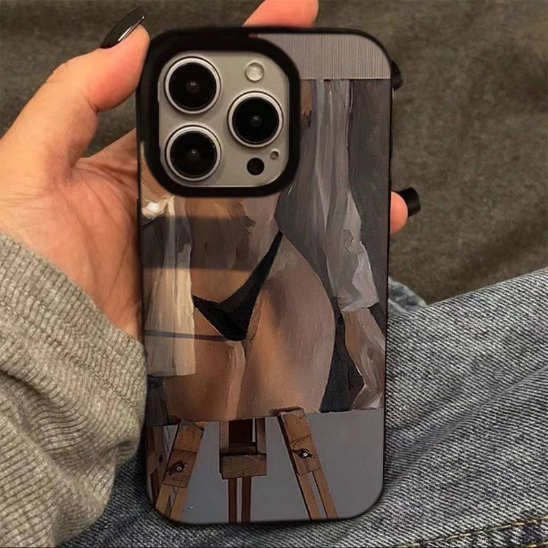 艺术油画适用苹果15手机壳iphone13亮面14promax新款12软11可爱