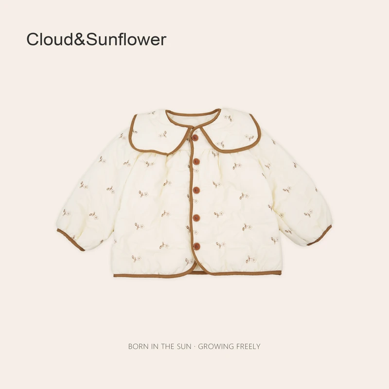 女童潮流洋气大翻领小花刺绣五粒扣棉服1113049