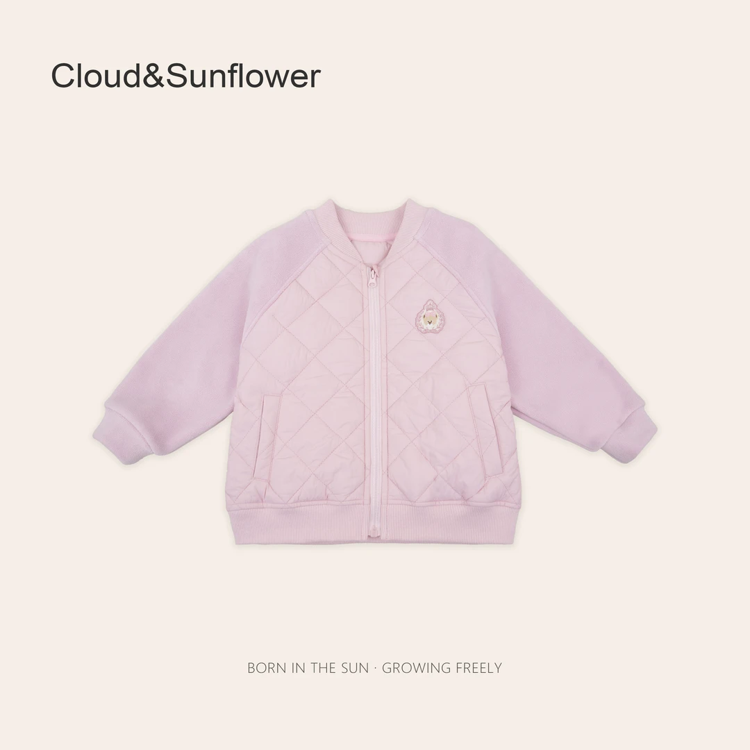 儿童潮流小熊刺绣拼接插肩菱格行绵双兜棉服外套1113226