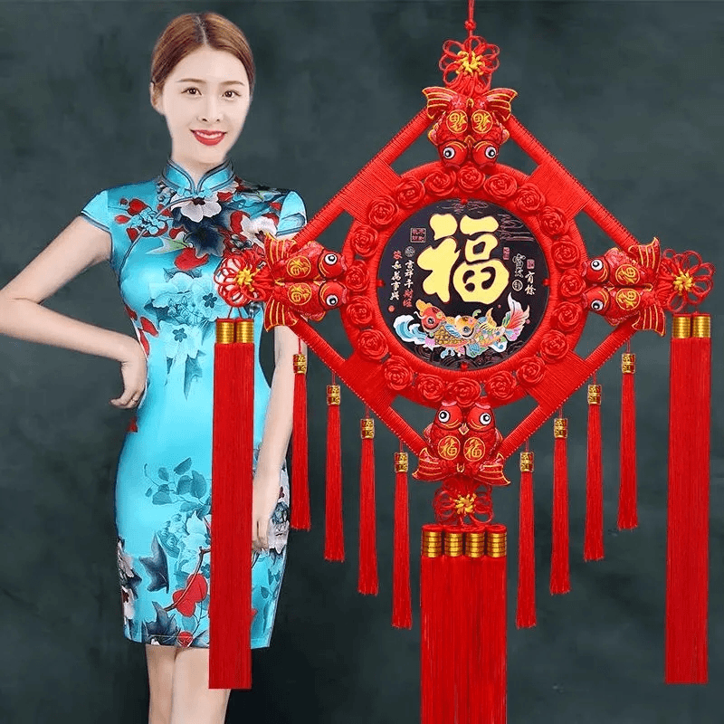 中国结桃木挂件福新款客厅大号电视墙上对联手工玄关壁挂桃木吉祥
