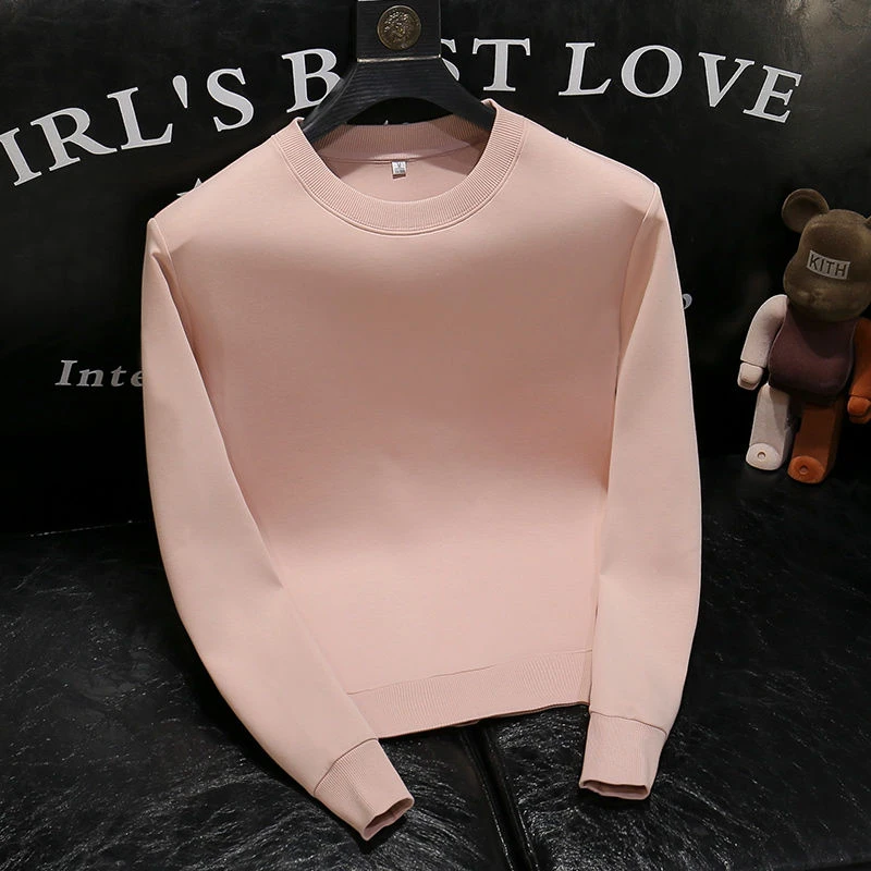 2025秋冬简约休闲百搭长袖卫衣男士修身白色加绒圆领潮牌纯色上衣