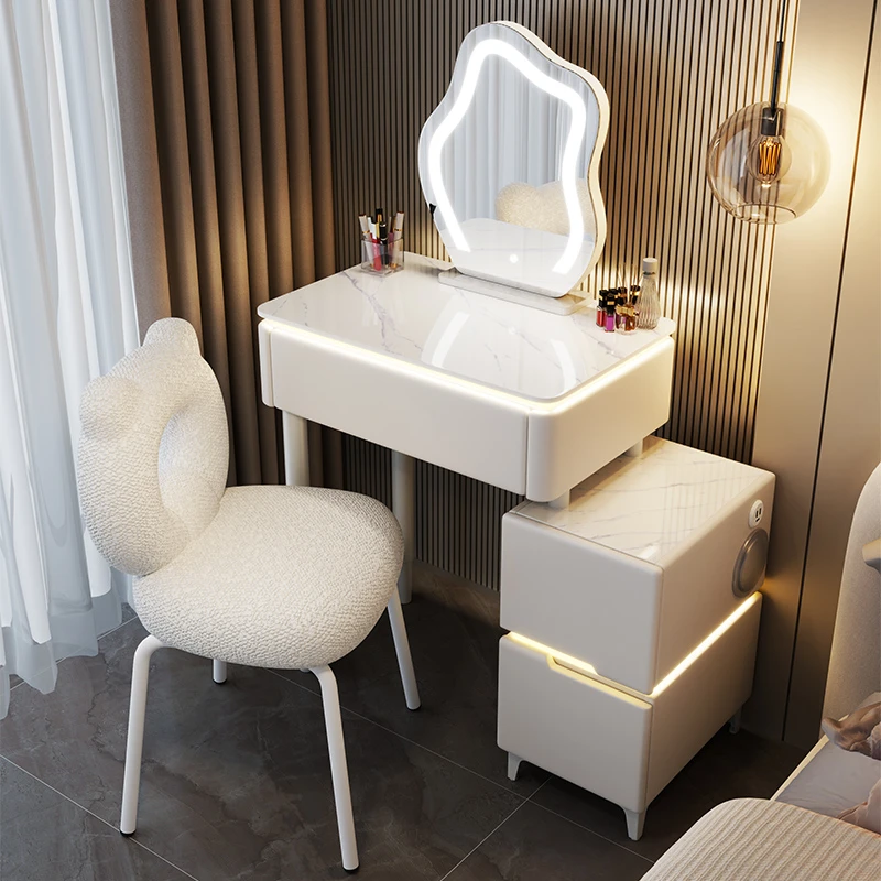 小户型梳妆台卧室现代简约奶油风收纳斗柜一体化妆桌带灯化妆台