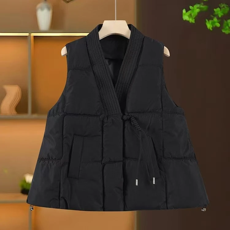 217-新中式韩版加棉加厚百搭款盘扣马甲