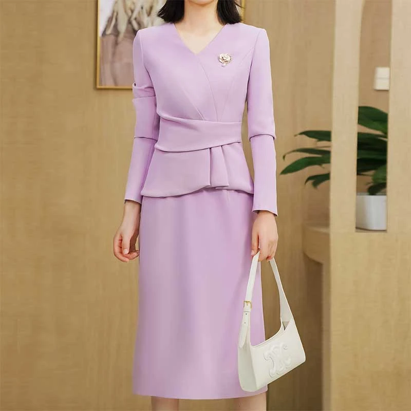 浅紫色职业套装女春2025年新款时尚减龄优雅洋气显瘦半身裙两件套