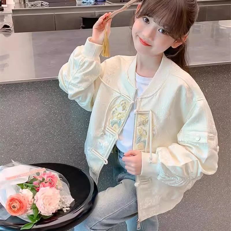 女童春装外套春款新款洋气国风大童棒球服春秋季儿童装新中式上衣