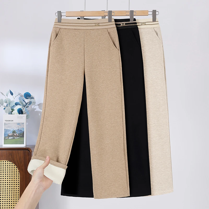 秋冬加绒保暖休闲裤妈妈装春秋百搭裤子中老年时尚直筒裤