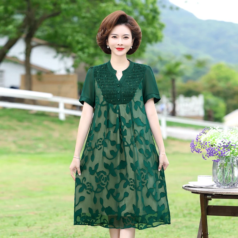 胖妈妈夏装加肥加大码连衣裙子200斤中年女夏季高贵时尚洋气质装