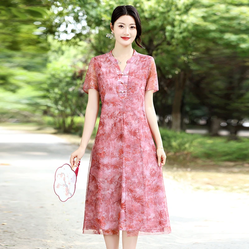 女装连衣裙裙子旗袍显瘦气质洋气长裙夏季大码时尚复古收腰中长款