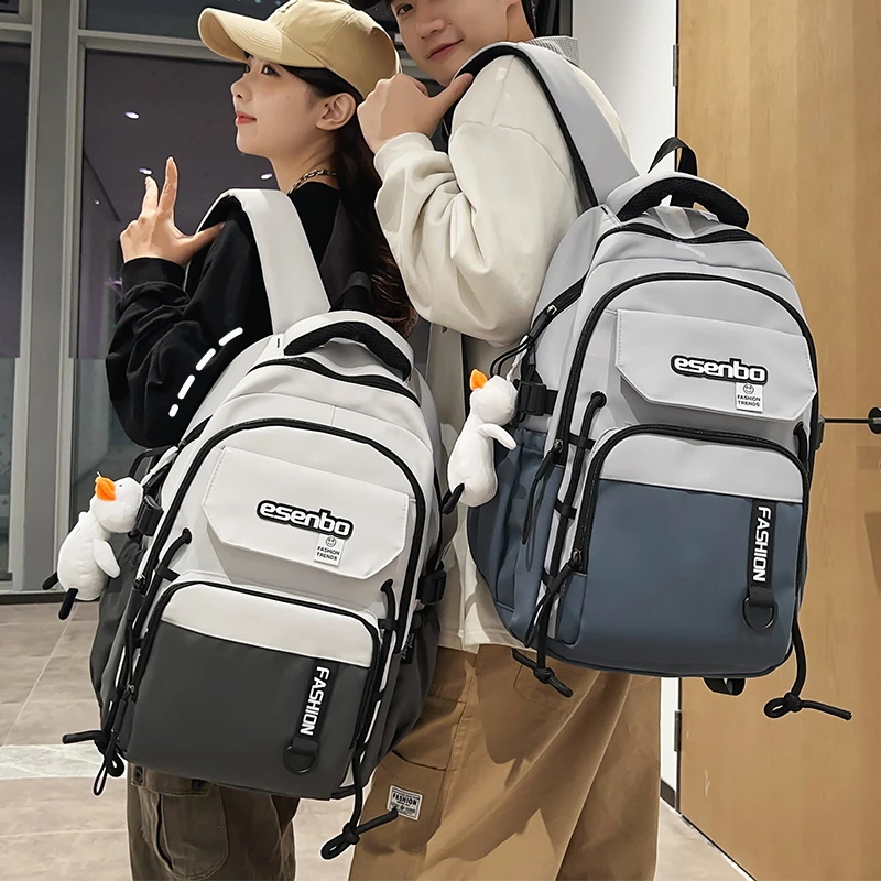 潮流美式双肩包男款大学生书包女高中生初中学生小学生大容量背包