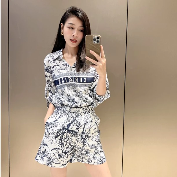 【susu】春夏高品质字母显瘦气质款套装衬衫款高腰腰带宽边短裤女