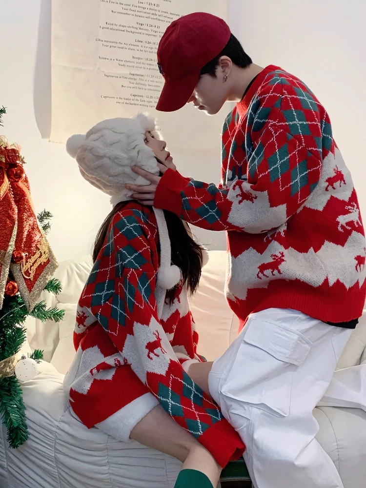 圣诞毛衣情侣装秋冬装韩版宽松ins潮牌慵懒风麋鹿套头针织衫外穿