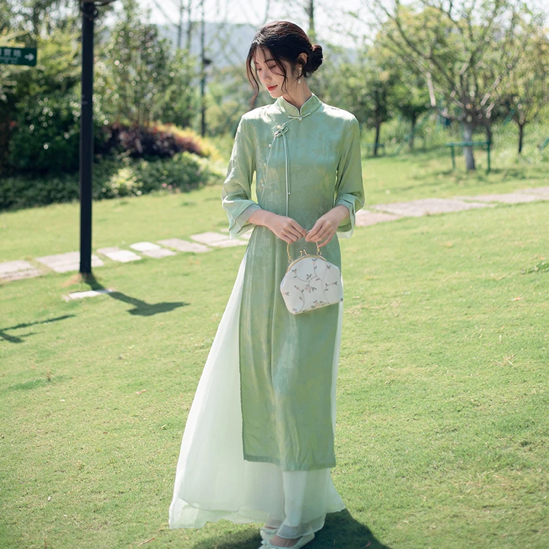 2025夏季新款修身仙气奥黛旗袍改良年轻款禅意茶服新中式连衣裙女
