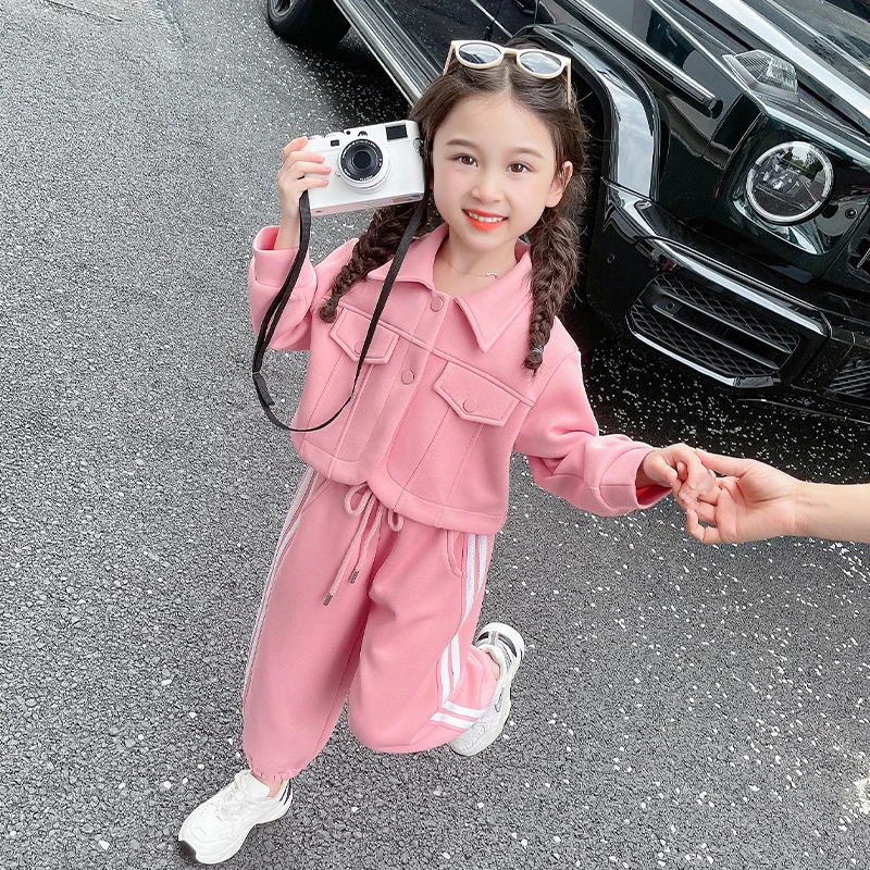 女童工装套装洋气春秋季女宝宝外套休闲两件套网红韩版小童运动装
