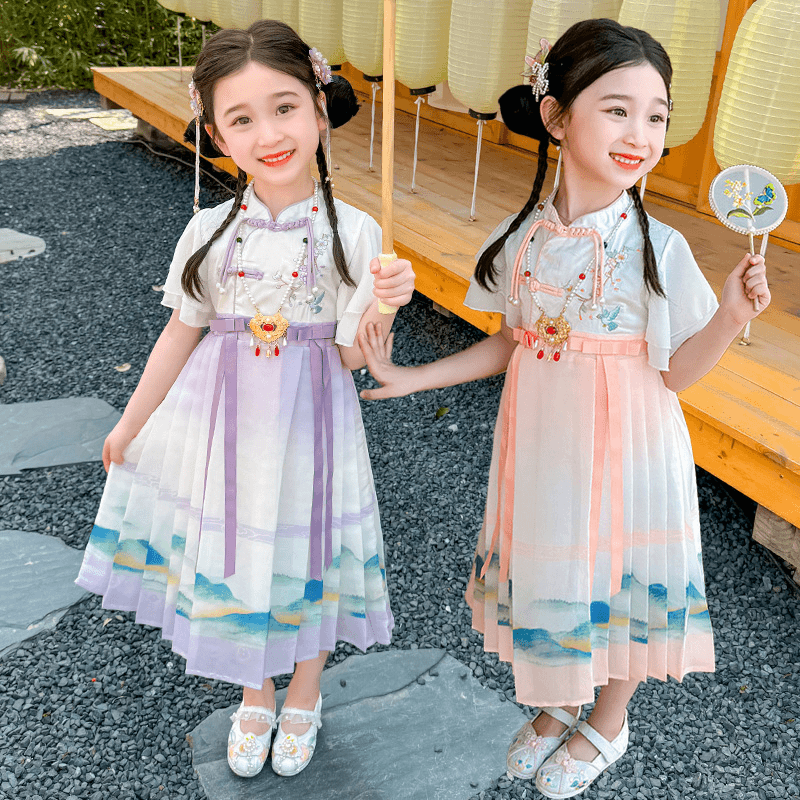 女童汉服连衣裙洋气夏装中国风宝宝短袖连衣裙民族风裙子小童古装