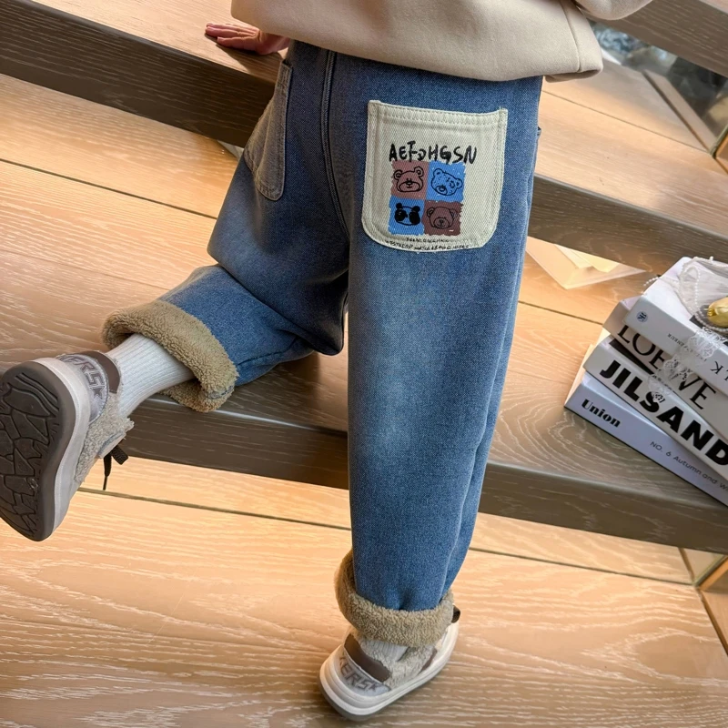 一条过冬儿童加绒牛仔裤秋冬装女宝宝加厚一体绒休闲裤韩版小童潮