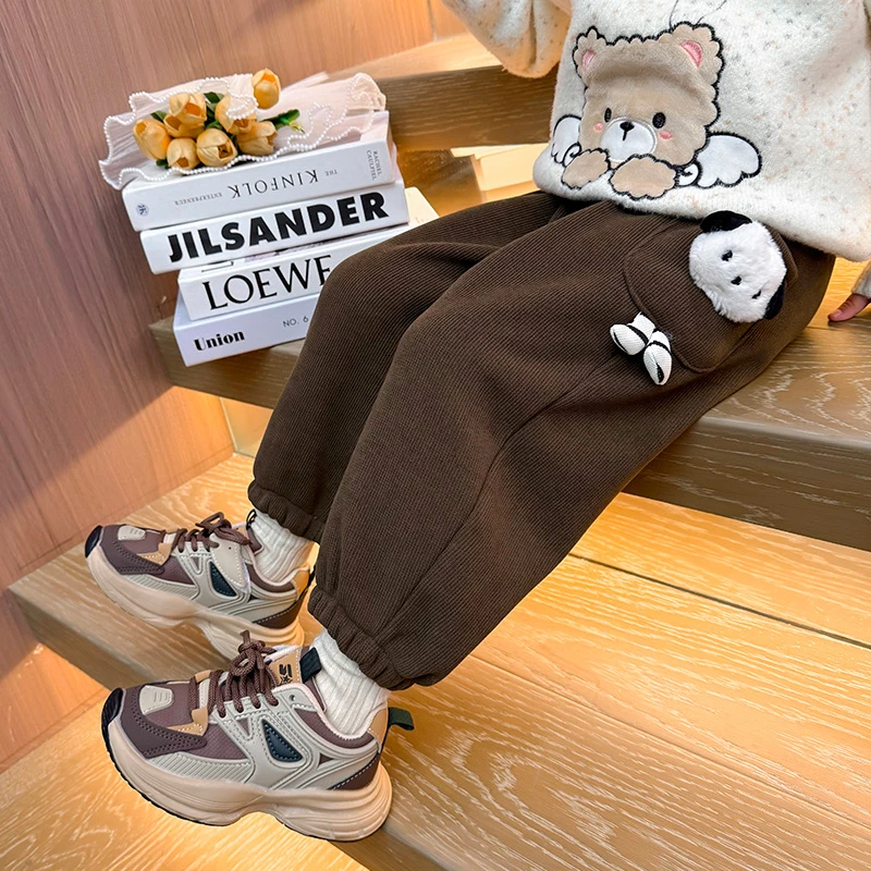 女童加厚一体绒卫裤儿童秋冬款洋气女宝宝加绒休闲裤可爱小童长裤