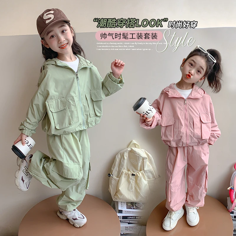 女童时髦套装春款洋气儿童运动装女宝宝外套工装裤休闲两件套韩版