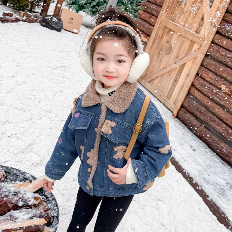 儿童冬装洋气女童加绒加厚牛仔外套韩版女宝宝秋冬款上衣保暖小童