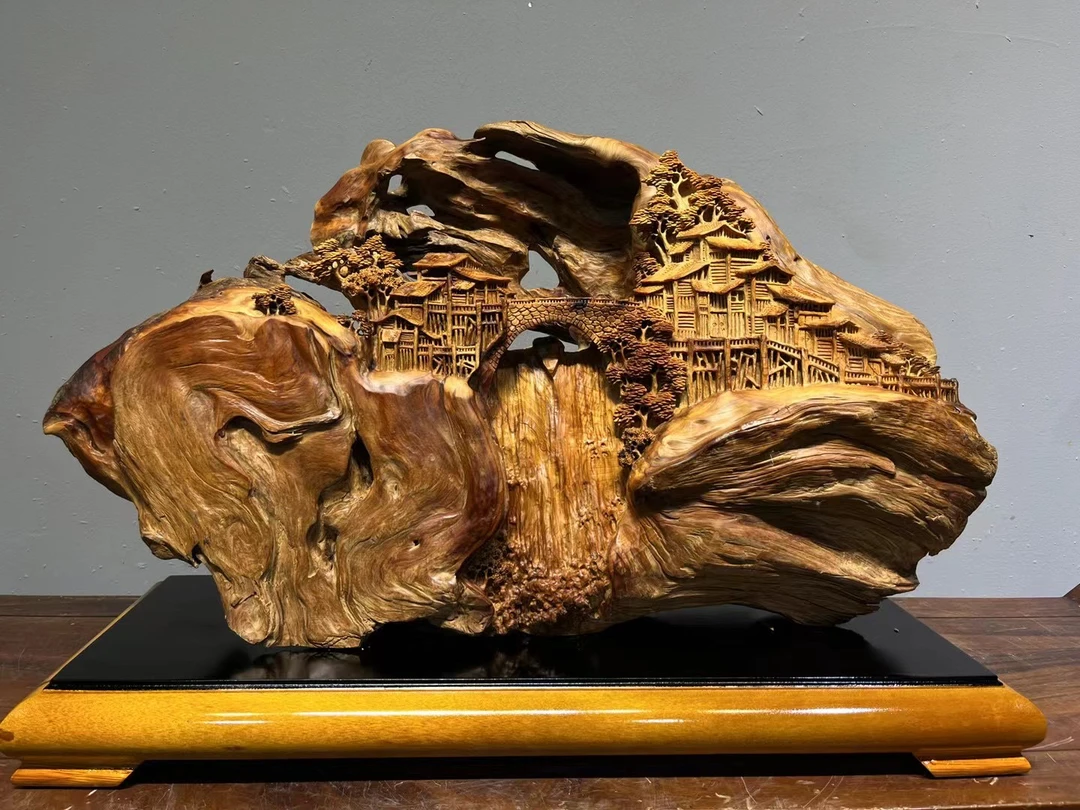 太行崖柏陈化料精雕新品，富甲一方，规格长66宽26高46