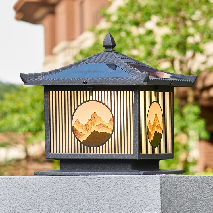 太阳能日照金山柱头灯户外庭院灯室外中式大门灯别墅围墙灯门柱灯