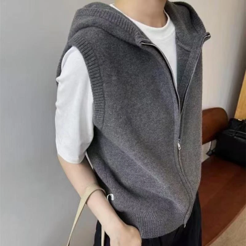 羊范100%纯羊毛马甲女连帽拉链叠穿坎肩百搭休闲风无袖针织背心