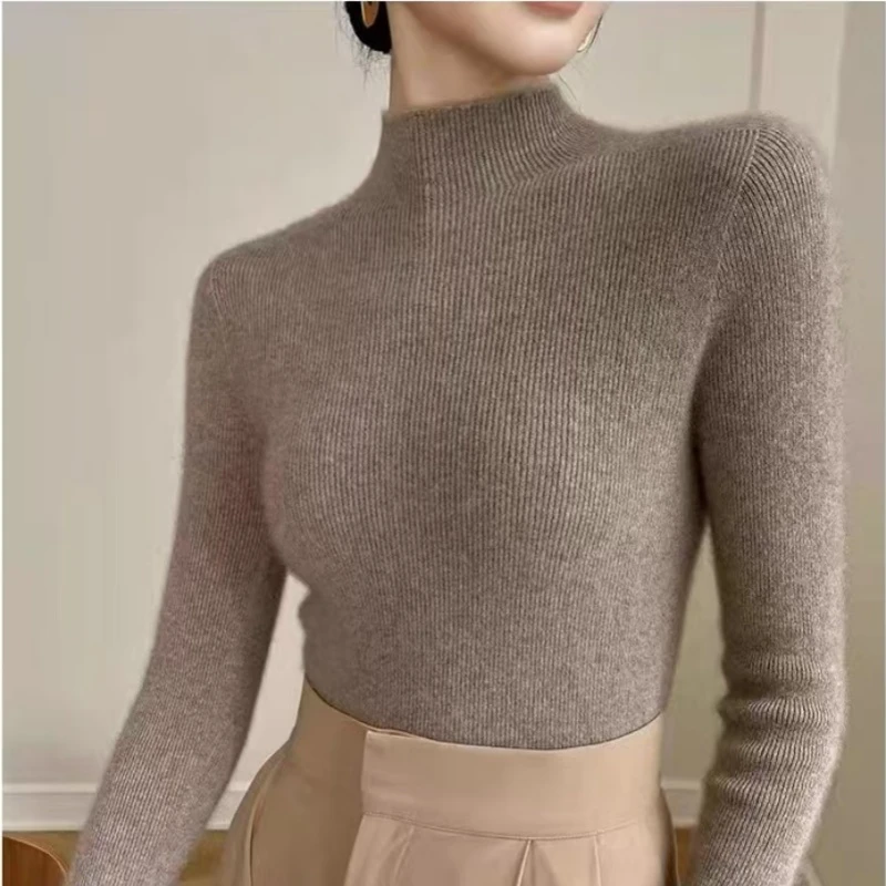 羊范100%纯羊绒半高领修身套头长袖秋冬新款一线成衣抽条打底衫