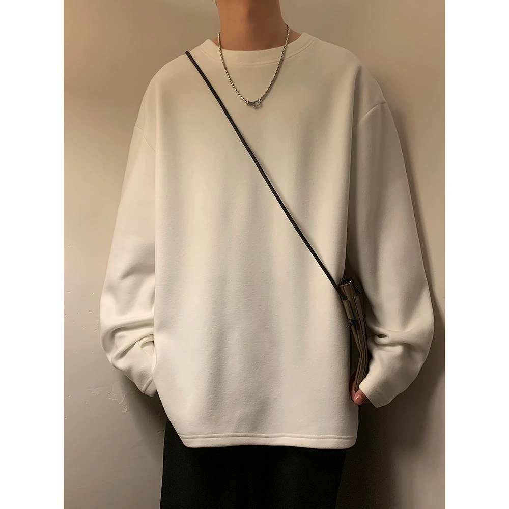 圆领德绒打底衫男春秋冬季2024新款上衣保暖韩版潮流内搭长袖t恤