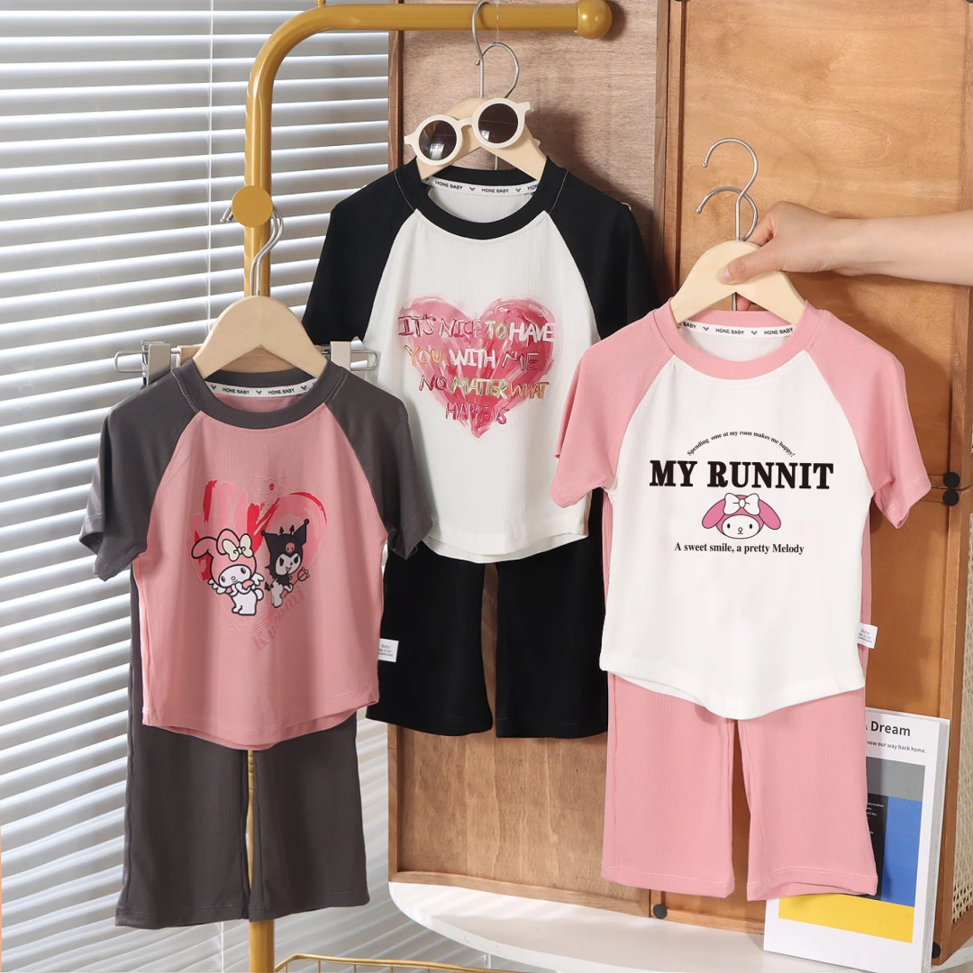 儿童夏季新款休闲冰丝套装女童薄款时尚穿搭宝宝百搭洋气潮流套装