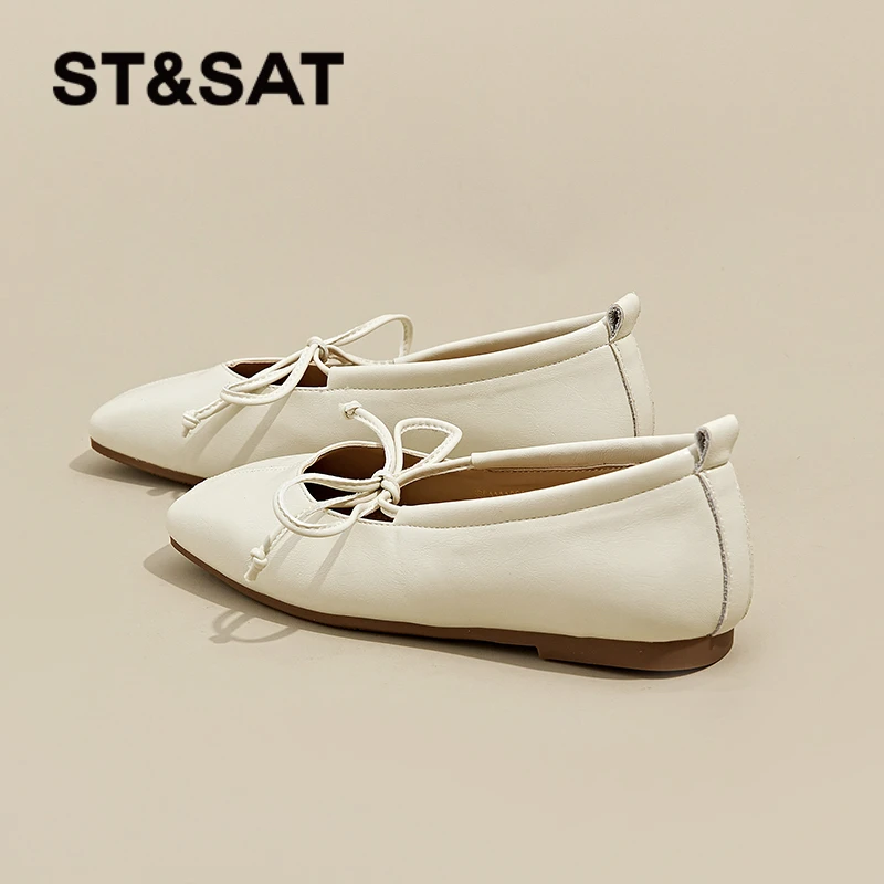 星期六女鞋真皮玛丽珍鞋2024秋季休闲平底豆豆鞋浅口低跟软底单鞋